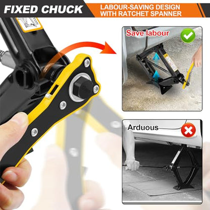 Scissor Lift Jack 2 Ton Portable Tire Jack Small Car Jack Kit with Saving Ratchet Wrench Tire Change Kit Tool for Car SUV MPV 4" to 15" Height Range Black