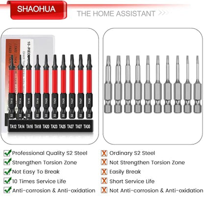 10PCS Triangle Screwdriver Bits, TA12/14/16/18/20/23/25/27(x2)/30 Impact Tough Triangle Bits Set, Upgraded S2 Steel Triangle Drill Bit Set, 1/4''Hex 65mm Length Triangular Screwdrivers - style: D. Triangle Screwdriver Bits