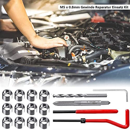 30 Piece M5 x 0.8mm Thread Repair Insert Kit, Stainless Steel Thread Repair Kit Helicoil Coil Compatible Hand Tool Set for Auto Repair - size: M5 x 0.8