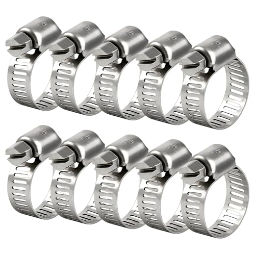 Hose Clamp, Stainless Steel Hose Clamps for 3/8 Inch to 5/8 Inch Hose Pipe, Adjustable Worm Gear Hose Clamps for Fuel Line, Radiator, Plumbing, Automotive, Mechanical, 10 Pack - color: Metallic 10 Pcs, size: 3/8"~5/8"