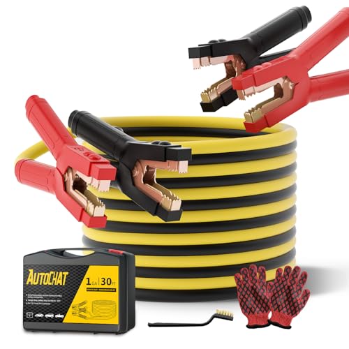 Heavy Duty Jumper Cables, 1 Gauge 30 Feet Jumper Cables for Car | 900AMP, Pure Copper Teeth,Automotive Jumper Cables Kit,Booster Cables,for Car SUV Trucks,with Carry Case,Gloves,Brushes - size: 1 Gauge 30 FT