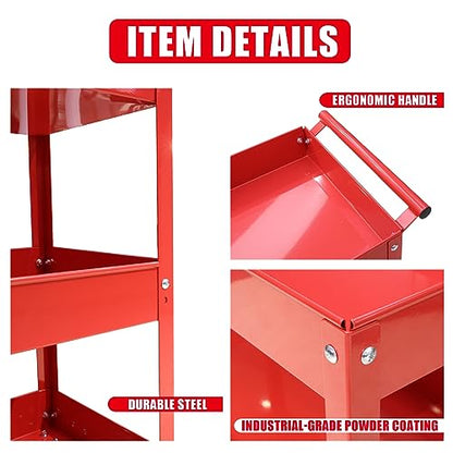 Torin APTC302B Steel Tool Service Push Cart with 3 Shelves and 200 lb Capacity, Red - color: Red, style: 3 Shelves