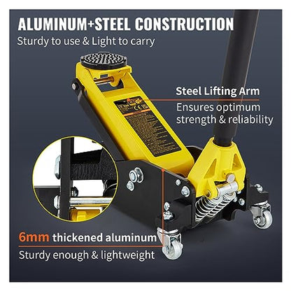 Hydraulic Ram, Car Jack 1.5-3 Ton Floor Aluminum&Steel Racing W/Single Pistons Quick Lift Pump Tire Chan Lifting Repair Tool(3 Ton) - size: 3 Ton