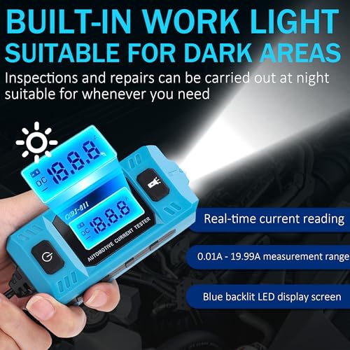 Automotive Circuit Fault Probe Tester, Cnbj-611 Automotive Parasitic Draw Current Tester, Portable 20A 48v Car Relay Fuse Blade Test, with Led Display & Front Lighting, with 23A/12v Battery