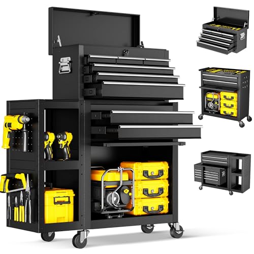 8 Drawer Tool Chest with Wheels, Exclusive 3-In-1 Tool Box Combo with Removable 4-Tire Utility Cart, Locking Mechanic Tool Cart with Liner for Warehouse, Workshop, 35”W x 13”D x 43”H -2026 New Upgrade
