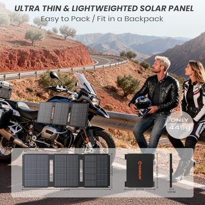 FlexSolar 28W Foldable Solar Panel Trickle Charger Maintainer Kits - 12V DC & QC3.0 USB Output with Built-in Controller, Includes Cigarette Lighter, Alligator Clips, O-Rings，OBDII Connector - size: TC-28W