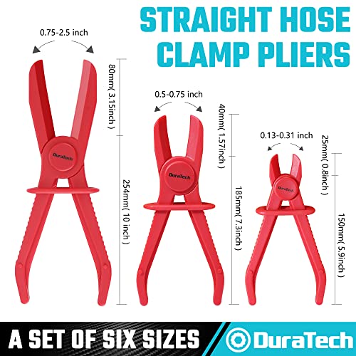 DURATECH 6-Piece Hose Clamp Pliers Set - Straight & 90 Angled | Pinch Off Pliers for Flexible Hoses, Fuel, Gas, Brake & Radiator Lines - size: 6-Piece, style: 90 Angled