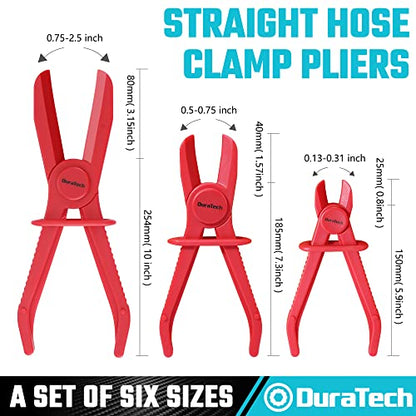 DURATECH 6-Piece Hose Clamp Pliers Set - Straight & 90 Angled | Pinch Off Pliers for Flexible Hoses, Fuel, Gas, Brake & Radiator Lines - size: 6-Piece, style: 90 Angled