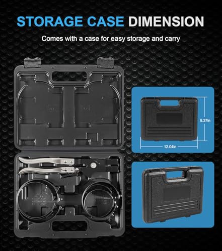 Piston Ring Compressor Tool Set 940387 with Compression Plier and 6 Piston Rings from 2-7/8" to 4-3/8", Used for Car Engine, Vehicle Maintenance Clamps, Ratchet Pliers, Storage Case