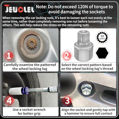 33/17PT Wheel Locking Nut Key for BMW, Anti-Theft Lug Nut Removal | Wheel Lock Nut Socket Adapter, Anti-Theft Screw Remover, Hand Repair Tool, Tyre Fitting, garage - size: 33/17Pt Key