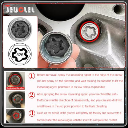 526 Wheel Locking Nut Key for VW, Socket Adapter (OD 28mm-ID 25mm) | Wheel Lock Nut Socket Adapter, Anti-Theft Lug Nut Removal Tool, Anti-Theft Screw Remover, Repair Tool, Tyre Fitting, garage - size: Socket 526
