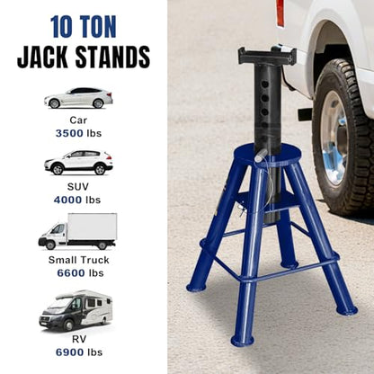 TCE 10 Ton (20,000 lb) Capacity Heavy Duty Steel Jack Stands, Medium Profile, 2 Pack, T70071 , Blue - style: Medium Profile