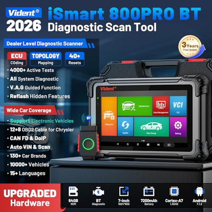 OBD2 Scanner Topology Mapping, VIDENT iSmart 800PRO BT Wireless Bidirectional Scan Tool with ECU Coding, 40+ Resets, 3-Year Update, All System Automotive Diagnostic Scanner for Car & EV, CAN FD/DoIP