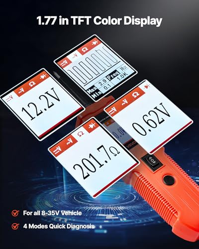 VEVOR Automotive Circuit Tester, 8-35 DCV Power Circuit Probe Tester with TFT Color Display and Lighting, Automotive Power Tester Probe with 13 ft / 4 m Cable, ABS Shell Electrical Detector Finder - style: SVM05