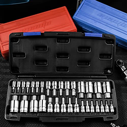 EPAuto 32 PCs Hex Bit Socket Set, SAE and Metric, S2 & Cr-V Steel - size: Hex Bit- 32 Pieces