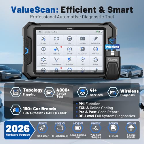 Bidirectional Scan Tool VDIAGTOOL VD80 BT, 8" Topology Mapping OBD2 Scanner for Car, 2026 Wireless Full System Diagnostic Tool with 41+ Resets, ECU Coding, FCA AutoAuth, CAN FD/DoIP, 3 Years Update