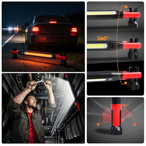 Work Light for Mechanic, 1000LM & 2500 mAh LED Work Light Bar Rechargeable Magnetic Underhood Works Light with Hooks for Car Repairing/Inspection/Garage/Workshop/Emergency (2)