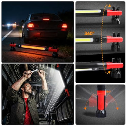 Work Light for Mechanic, 1000LM & 2500 mAh LED Work Light Bar Rechargeable Magnetic Underhood Works Light with Hooks for Car Repairing/Inspection/Garage/Workshop/Emergency (2)