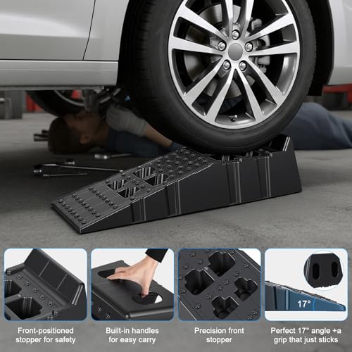 Car Ramps 13000LBS Capacity, 2 PCS 12" W Heavy Duty Vehicle Service Ramps 8.6" Lift Height Plastic Car Ramp for Oil Change Maintenance & Repair Jack Support Low Profile Ramp for Garage SUV Truck Black