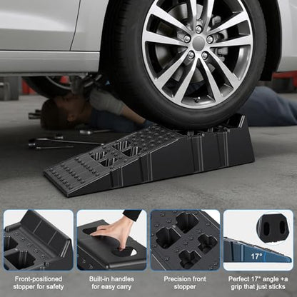 Car Ramps 13000LBS Capacity, 2 PCS 12" W Heavy Duty Vehicle Service Ramps 8.6" Lift Height Plastic Car Ramp for Oil Change Maintenance & Repair Jack Support Low Profile Ramp for Garage SUV Truck Black