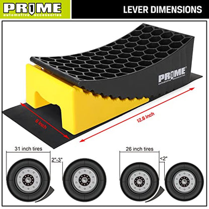 PR1ME RV Leveling Blocks, Heavy Duty Camper Leveler Kit, 2 Pack Curved RV Levelers with Anti-Slip Mats & Wheel Chocks, Faster Leveling System for Travel Trailer, Motorhome & Dual Axles - size: Height to 4 inch