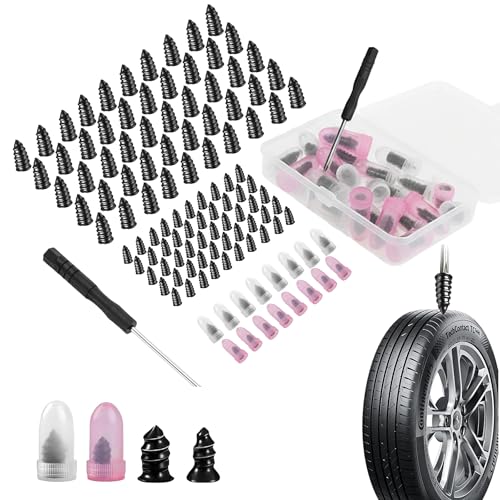 101PCS Tire Repair Rubber Nail, 2 Size Vacuum Tire Repair Kits Spiral Rubber Screws, Fast Self-Service Tool for Car, Truck, Motorcycle, Tractor Tire Puncture Repair