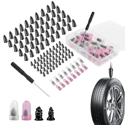 101PCS Tire Repair Rubber Nail, 2 Size Vacuum Tire Repair Kits Spiral Rubber Screws, Fast Self-Service Tool for Car, Truck, Motorcycle, Tractor Tire Puncture Repair