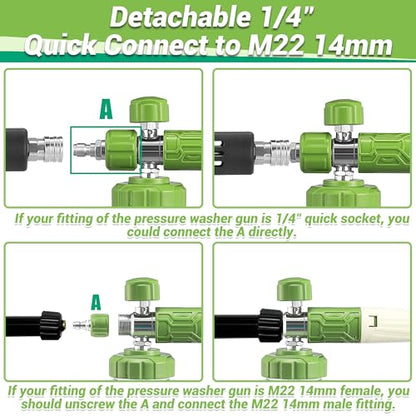 M MINGLE Foam Cannon for Pressure Washer with Dual-Connector Tool - Dual Lance Pressure Washer Wand for Adjustable Soap Cannon - M22 and 1/4" Quick Connect - 3600 PSI - size: 1 L