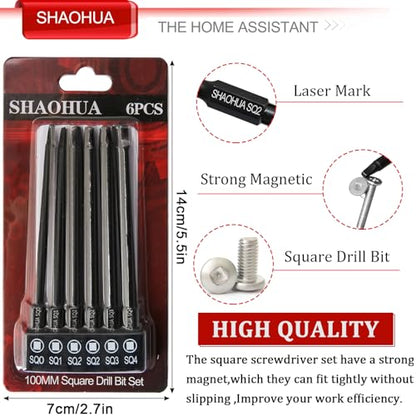 6PCS Square Drive Bits, SQ0/1/2/3/4 Allen Wrench Screwdriver Set, 4 Inch（100mm) Square Impact Driver Bits, 1/4 Hex-Shank Pocket Hole Screw Drill Bit, Magnetic Screwdriver for Appliances Repairs - style: E. Square Screwdriver Bits