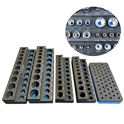 ToolGear Socket & Bit Organizer for Tool Box Drawer – Holds 80 Sockets + 50 Hex Screwdriver Bits, 1/4" & 3/8" Drive, Metric & SAE, Deep & Standard, Easy-Read Size Labels – Garage & Shop Storage Tray