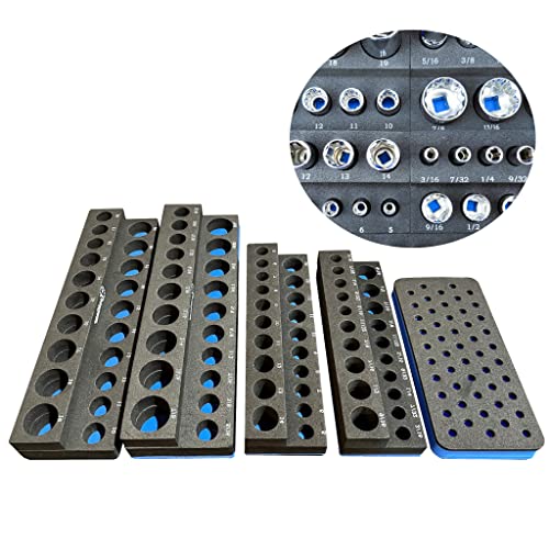 ToolGear Socket & Bit Organizer for Tool Box Drawer – Holds 80 Sockets + 50 Hex Screwdriver Bits, 1/4" & 3/8" Drive, Metric & SAE, Deep & Standard, Easy-Read Size Labels – Garage & Shop Storage Tray
