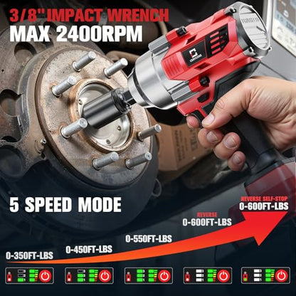 Cerycose Cordless Impact Wrench 3/8" Compatible with Milwaukee 18V Battery, 600Ft-lbs (800N·m), Brushless Electric Impact Driver, 2400 RPM, LED Light – Compact, Light-Duty(No Battery) - color: Red (600 Ft-lbs)