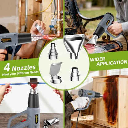 Heat Gun, 10Ft power cord Heavy Duty Hot Air Gun 572&1112℉ Dual Temperature Control 4 Nozzels & Paint Scraper Overload Protection for Paint Stripping (Heat Shrink Tubing Kit)