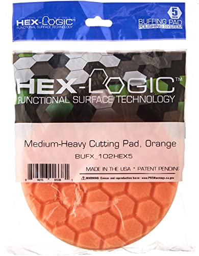 Chemical Guys, Hex-Logic Medium-Heavy Cutting Foam Pad, Orange, 5.5 inch | Medium-heavy, for paint correction and defect removal on 5 inch backing plates, 5.5 inch, works with dual-action polishers - size: 5.5 Inch Pad (1 Pack), style: Medium Cutting