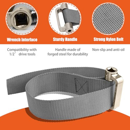 Heavy Duty Strap Filter Wrench for Oil Filter Removal - Universal Tool Fits Objects up to 6.5 Inches in Diameter - Model 60200