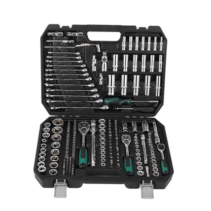 IDEALHOUSE 216 PCS Mechanic Tool Set with Case,Socket Wrench Set,1/4" 3/8" 1/2" Drive Socket Kit,72-Tooth Quick Release Ratchet, Specialty Tools for Home Automotive Repair