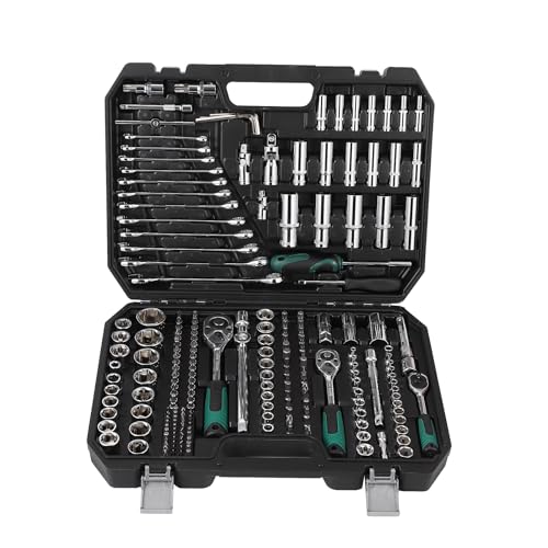 IDEALHOUSE 216 PCS Mechanic Tool Set with Case,Socket Wrench Set,1/4" 3/8" 1/2" Drive Socket Kit,72-Tooth Quick Release Ratchet, Specialty Tools for Home Automotive Repair