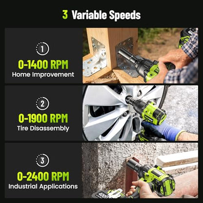 Robustrue 1400N.m (1032ft-lbs) Cordless Impact Wrench, 1/2" Brushless High Torque Impact Gun, 11Pcs Tire Repair Kit, 2x4000 mAh Batteries, Fast Charger, Impact Driver for Car Home/Truck RV/Mower - size: 1400N.m