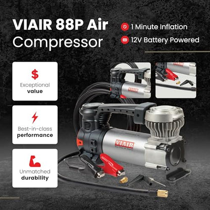 VIAIR 88P - 00088 Portable Compressor Kit with Alligator Clamps, Tire Inflator, Tire Air Pump, 12V, 120 PSI, for Up to 33 Inch Tires - style: Original 88P