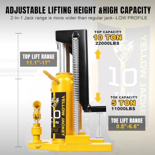 YELLOW JACKET Toe Jack 5 Ton Toe/ 10 Ton Top Capacity Hydraulic Machine Jack Lift,Air Hydraulic Claw Jack for Car Repair,Machinery,Industry Equipment - size: 10 Ton Top