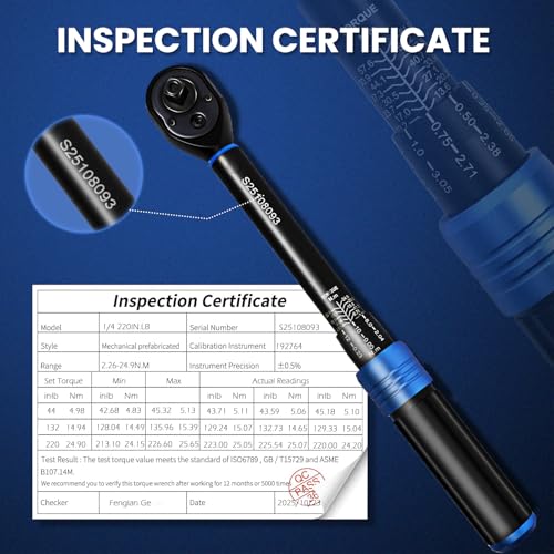 1/4 Inch Drive Click Torque Wrench (2.26-24.9 N.m & 20-220 IN.LB), ±3% High Precision, 72-Tooth Ratchet for Bicycle Repair, Electronics, Muzzleloader - with Protective Case - size: 1/4 Inch