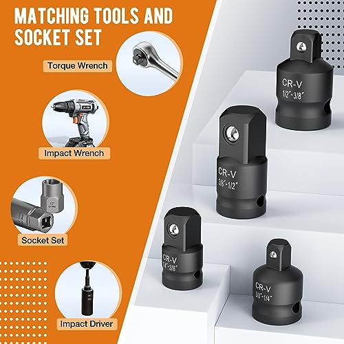 4PCS Impact Socket Adapter and Reducer Set, 1/4" 3/8" 1/2" Impact Adapter Set Breaker Bar Wrench Conversion Kit Mechanic tools - style: 4PCS