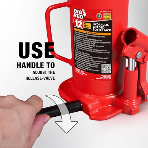 BIG RED 12 Ton (24,000 LBs) Torin Welded Hydraulic Car Bottle Jack for Auto Repair and House Lift, Red, TAM91203B