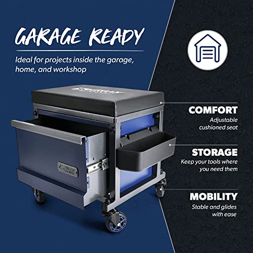 URBANTRANSIT Sidekick Heavy Duty Shop Stool - 500 Lb Capacity Rolling Stool for the Garage and Workshop with Toolbox Storage and 360 Degree Swivel Wheels - an Ideal Mechanics Stool or Workshop Stool