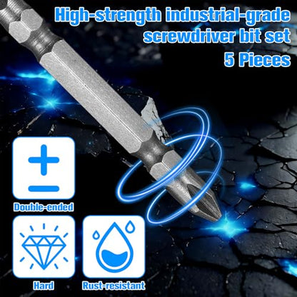 5Pcs Impact Double End Screwdriver Bit Set, Ph2/Sl6 Magnetic Slotted Phillips Screwdriver Driver Bit S2 Alloy Steel Hex Drill Bits Set for Power Tool (65mm)