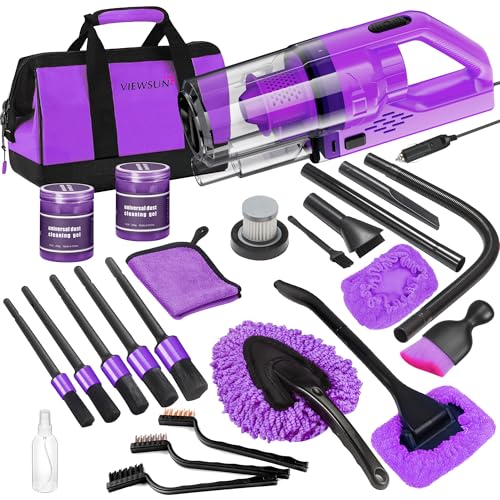 17PCS Car Cleaning Kit, Purple Car Interior Detailing Kit with High Power Handheld Vacuum, Detailing Brush Set, Windshield Cleaner, Cleaning Gel, Complete Auto Accessories for Women Gift - color: Purple, size: 17PCS