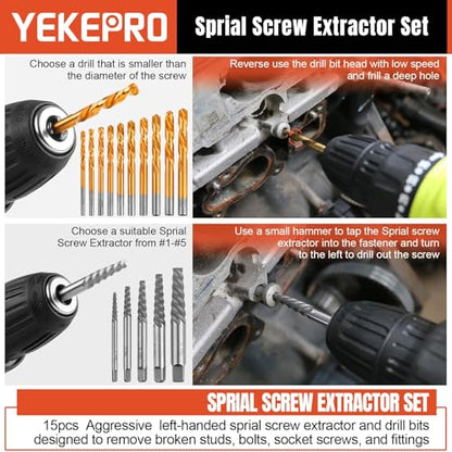 40-Piece Metric Bolt & Screw Extractor Set with Left Hand Cobalt Drill Bit Set, Easy Out Broken Stripped Screw Removal Tool for Damaged, Frozen, Studs, Rusted, Rounded-Off Bolts, Nuts & Screws - size: 40PCS