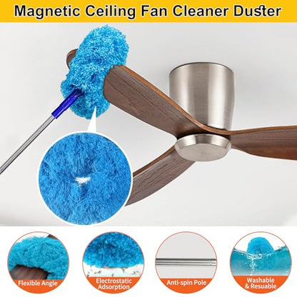 Tiumso Ceiling Fan Cleaner Dusters for Cleaning 6-in-1 Kit, Cobweb Duster with Extension Pole, 100 Inches High Ceiling Fan Blade Cleaners with 5 Reuseable Dusting Heads for Windows and Blinds- Blue - color: Light Blue