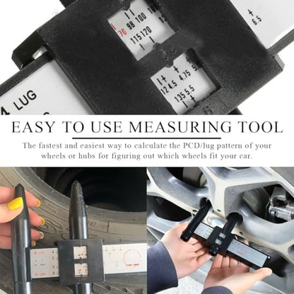 Wheel PCD Gauge, Wheel Rim Bolt Pattern Measuring Tool PCD Ruler for Quick Measurement, Universal Wheel Stud Lug Bolt Pattern Gauge for 4 5 6 8 Holes Sliding Caliper