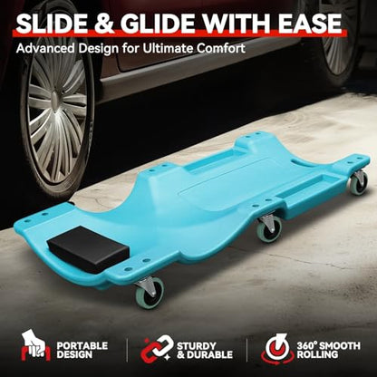 Auto Dynasty 40 Inches Mechanic Creeper, Automotive Garage Repair Low Profile Under Car Rolling Creeper with Padded Headrest, Plastic, Sky Blue - color: Sky Blue, size: 40" L